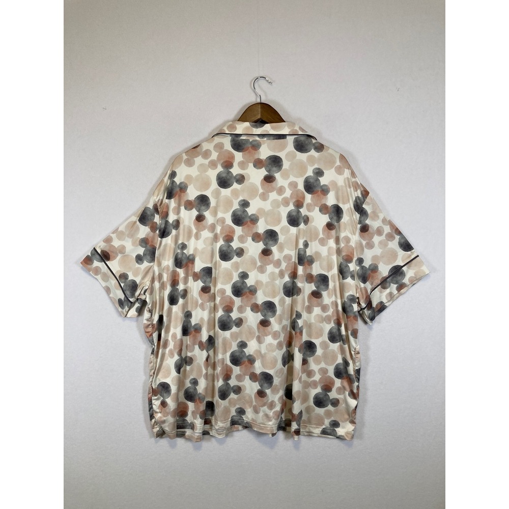 Disney Pajama Top Womens 3X Beige Mickey Mouse Watercolor Polka‎ Dot Button Up - Picture 2 of 9